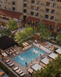 aerial view of the pool deck at hotel castle rock
